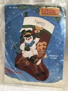 Kit de medias de fieltro Titan Needlecraft muñeco de nieve reno #15619 de colección 1990 sellado - Imagen 1 de 4