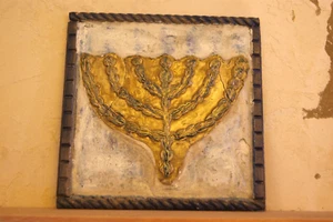 A Special MENORAH  rustic handmade Motifs of the Land of Israel( - Picture 1 of 3