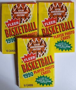 Lot of 3 x Packs of 1990 Fleer Basketball - Factory Sealed Pack