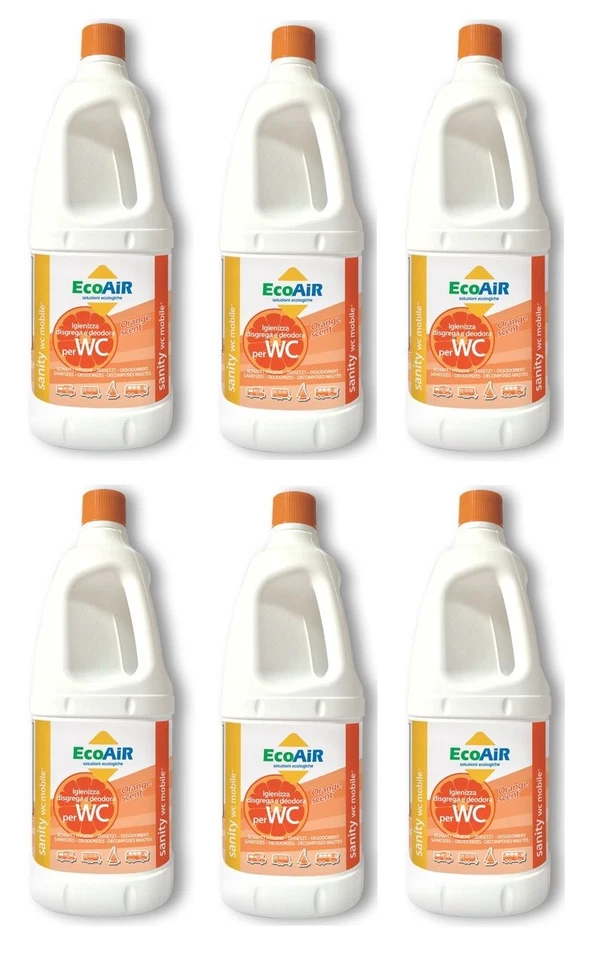 DISGREGANTE SANITY 2 LITRI ARANCIA WC AQUE NERE CAMPER AQUA KEM - 6 BOTTIGLIE -  - Immagine 1 di 1