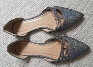 J. Crew Sloan Glitter D'Orsay Flats with mini bow - Silver Metallic - Size 6 - Picture 1 of 11