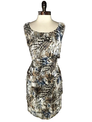 CONNECTED Size 14 Sheath Dress Black Brown Blue Tiered Layers Accordion Pleats - Image 1 of 4