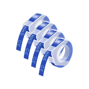 4PK White on Blue for Dymo 520106 Label 3D Plastic Embossing Tapes 3/8" - Picture 1 of 9