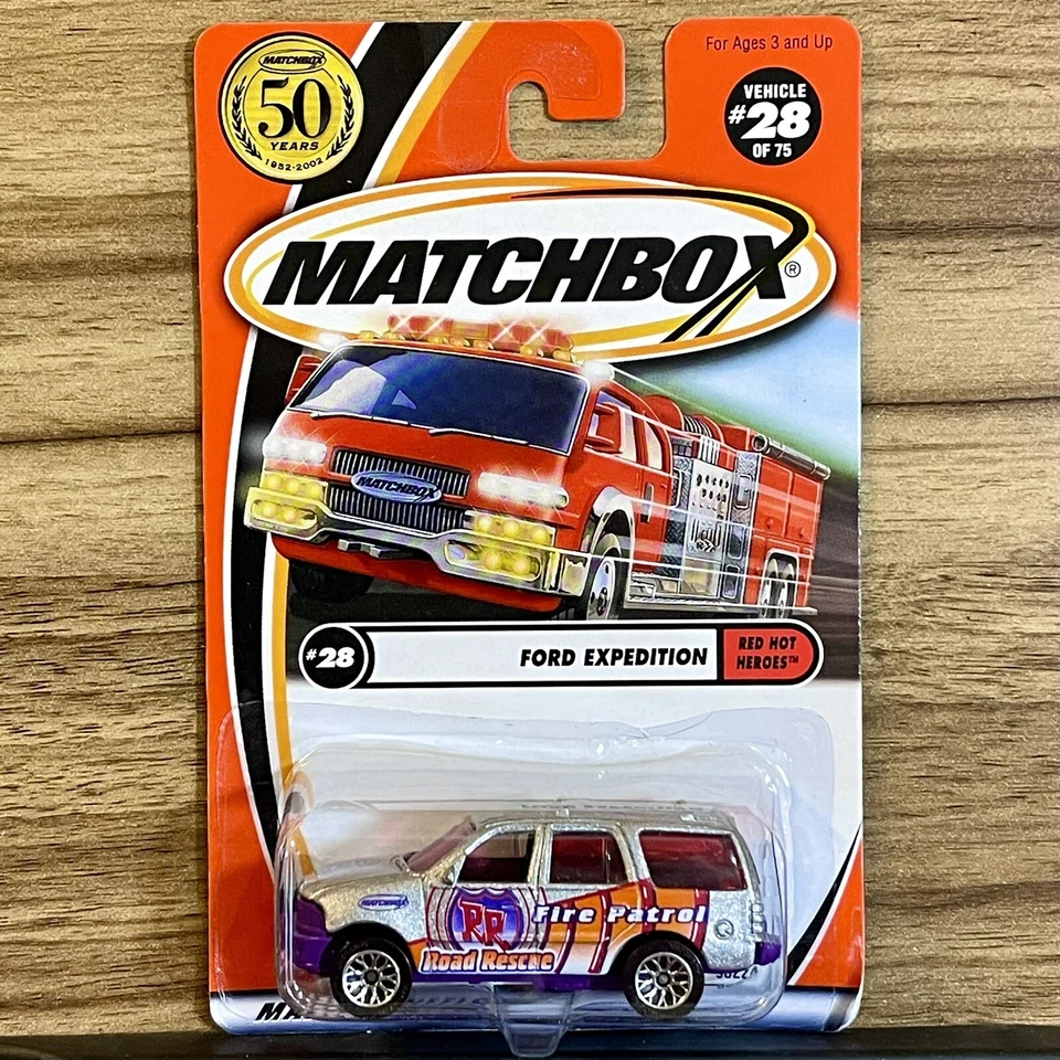 Matchbox #28 Ford Expedition Fire Patrol Silver 50 Years 2002 New On Card - Image 1 of 1