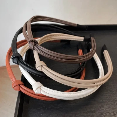 Diadema estrecha de cuero sintético para mujer simple lavado diario de cara aro para cabello diadema Foto 1 de 4