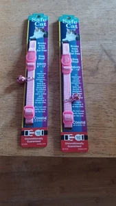 2  Safe Cat  Break away Collars Adjustable 8"-12" x 3/8" Wide Pink With Bell NEW - Picture 1 of 6