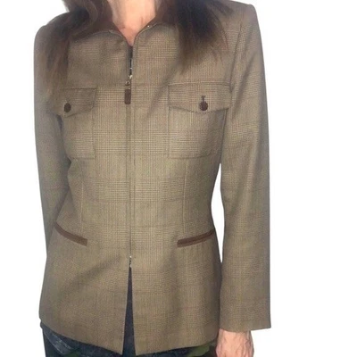 Vtg 90's Kasper For ASL Houndstooth Blazer Jacket Sz 4 Brown English Countryside - Image 1 of 4