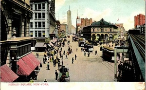 Vintage Postcard Busy Street View Herald Square New York Trolley See Cancel 1910 - Picture 1 of 3