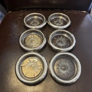 6 x Silver Plate And Glass Vintage Dishes. 4” Diameter. Vintage - Picture 1 of 9
