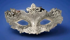 Halloween Kostüm Maske wunderschön weiß mit Strassschliff Metall Karneval - Bild 1 von 5