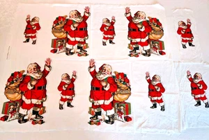 VTG Wamsutta Hallmark Waving SANTA Toys Kitty Puppy 18 Appliques Cut Sew Fabric - Picture 1 of 11
