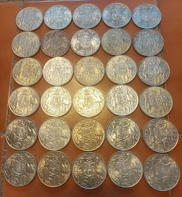 30 Australia 1966 Round 50¢ Fifty Cent Coins 80% Silver (10¼ oz.) - Image 1 of 2