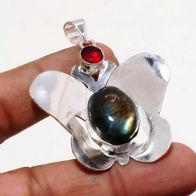 Ciondolo pietra preziosa granato Labradorite Mozambico fatto a mano regalo... - Immagine 1 di 4