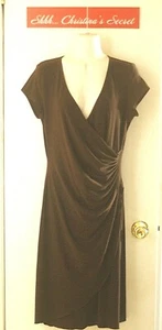 FRANK LYMAN Design Dress Surplice Jersey Espresso Brown Faux Wrap Sz 10 XLNT++ - Picture 1 of 4
