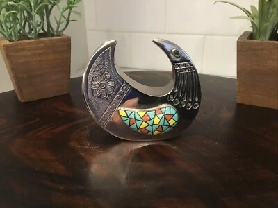 Joaquin Taller Tinta Silvertone Gemstone Metal Bird Sculpture Equador - Image 1 of 4