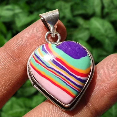 Comprar Colgante Corazón Piedras Preciosas Calsilice Arco Iris Plata de Ley 925 Chapado Joyería Foto 1 de 4