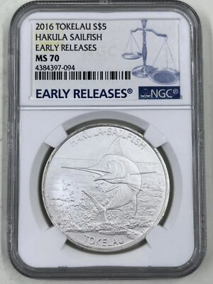 2016 Tokelau S$5 NGC MS70 Hakula Sailfish Early Release - Image 1 of 4