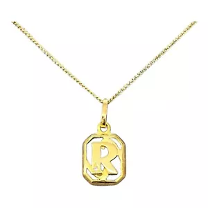 9ct 9K Yellow Gold Initial Letter R Oblong Diamond Charm Pendant. Brand New - Picture 1 of 5