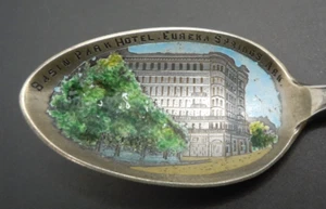 Sterling Silver Enamel Souvenir Spoon Basin Park Hotel Eureka Springs, Arkansas - Picture 1 of 5
