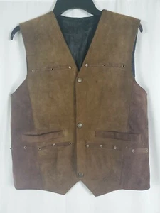 Vintage 1970 Hippie Boho Brown Color Block Suede Vest Unisex Size M/L - Picture 1 of 12
