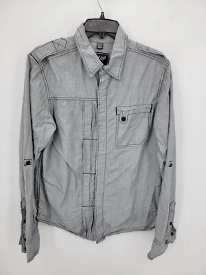 Fox Deluxe Shirt Mens Medium Gray Roll Tab Sleeve Button Up Outdoor Racing - Image 1 of 4