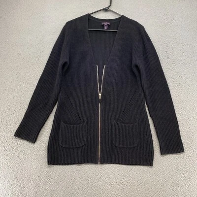 Suéter largo alto Sally para mujer pequeño cárdigan con cremallera bolsillos mezcla de lana acanalada Foto 1 de 4