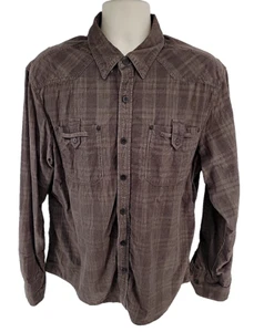 Harley-Davidson Corduroy Shirt Mens XL Button Up Long Sleeve Brown Plaid Logo - Picture 1 of 10