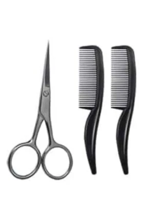 Small Mini Travel Mustache Eyebrow Beard Travel Pocket Comb & Scissors Grooming - Image 1 of 4