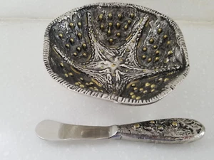 Mud Pie Starfish & Sand Dollar Dipping Bowl & Spreader 5 1/2" x 1 3/4" - Picture 1 of 6