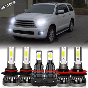 For Toyota Sequoia 2008-2017 LED Headlight High Low Beam+Fog Light Bulbs 6000K - Picture 1 of 13