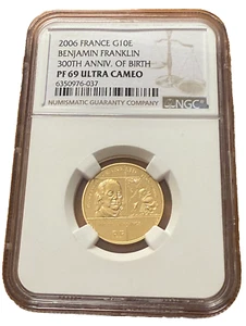 France 2006 Gold 1/4 oz 10 Euro NGC PF69UC Benjamin Franklin - Picture 1 of 2