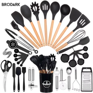 44Pcs Premium Silicone Kitchen Utensil Set w/Wooden Handles and Knife - Picture 1 of 15