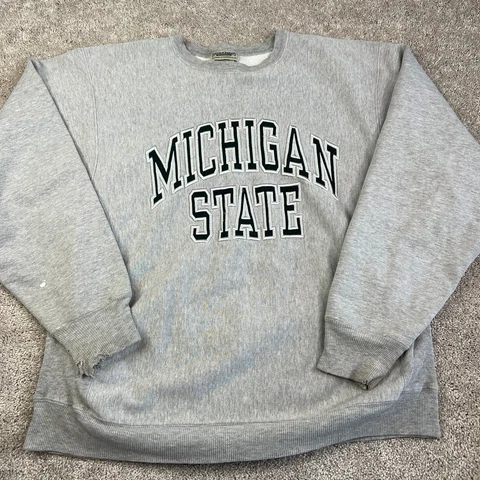VINTAGE Michigan State Sweatshirt Mens Medium Gray Crewneck Spell Out Logo Y2K Cover