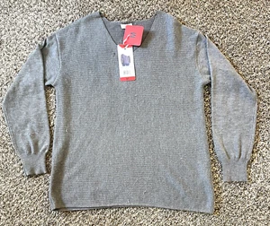 Ella Moss Ladies Ribbed V-Neck Sweater Gray Medium - Picture 1 of 14