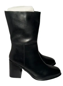 John Lewis Leather Ankle Boots UK 8 / 41 Quade Black High Block Heel Zip Up - Picture 1 of 22