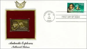Richard E. Byrd Antarctic Explorer USA Golden Gold 22k Plated Stamp FDC 1988 - Picture 1 of 2