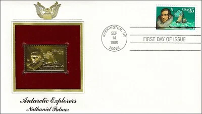 Richard E. Byrd Antarctic Explorer USA Golden Gold 22k Plated Stamp FDC 1988 - Image 1 of 2