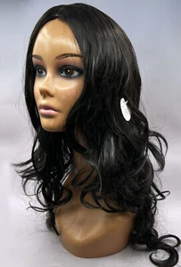 Long Black Curly Natural Looking Synthetic WIG Costume Halloween - Picture 1 of 3