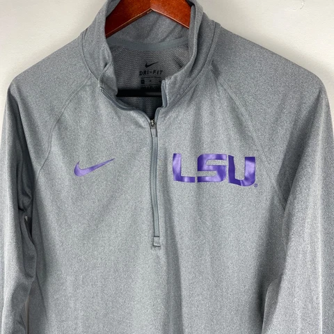 LSU Tigers Quarter Zip Pullover Jacket Women Medium Gray Purple Dri-Fit Wicking Cover