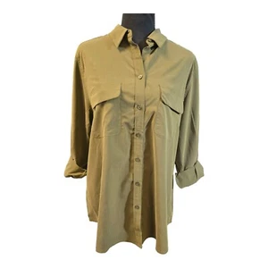 Camisa Chico's Olive Fácil Sedosa Suave Moda Abotonada Para Mujer Talla 2 LG NUEVA CON ETIQUETAS $79 - Imagen 1 de 7