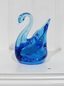 Vintage Walt Ray Blue Swan 1990 Signed Art Blown Glass Paperweight Cobalt Blue - Picture 1 of 8