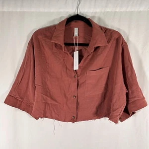 New Gentle Fawn Cole Blouse Women's Medium Red Cropped Short Sleeve Button Up - Picture 1 of 11