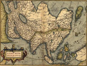 Mapa de Asia, China, Japón, India 1570 por Abraham Ortelius impresión en lienzo vintage - Imagen 1 de 1