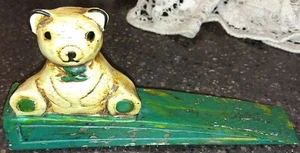 Antique teddy bear doorstop vintage hand carved wooden countrycore - Imagen 1 de 5