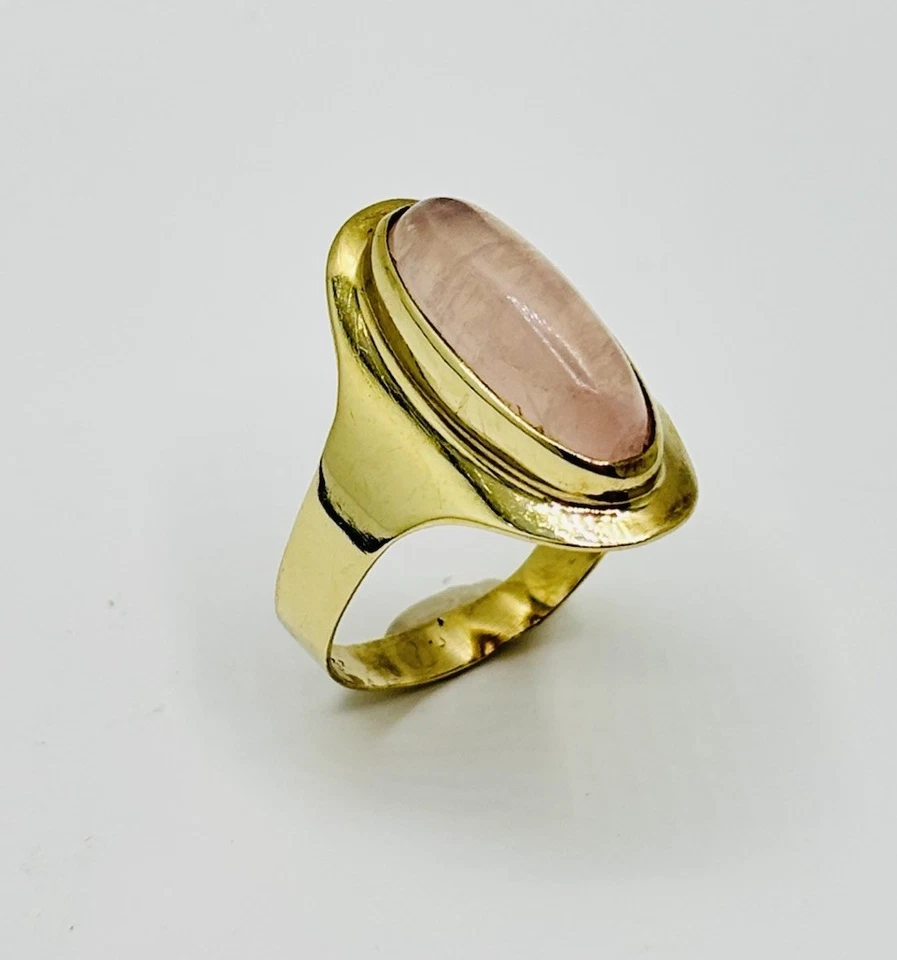 Anillo vintage de cuarzo rosa cabujón ovalado de oro amarillo 333 talla 8,5 hecho a mano Foto 1 de 4