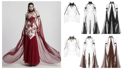 Punk Rave Dark Night Vampire Women Chiffon Cloak With Detachable Beaded Choker - Image 1 of 4