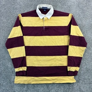 Vintage Lands End Rugby Shirt Mens Large Red Yellow Striped Long Sleeve Climbing - Picture 1 of 5