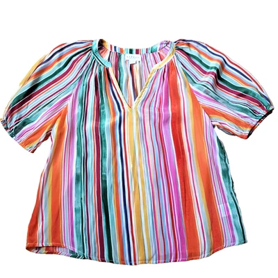 Бархат Graham & Spencer в полоску радуга блузка верхний средний воздушный шар рукав цветной - Изображение 1 из 4