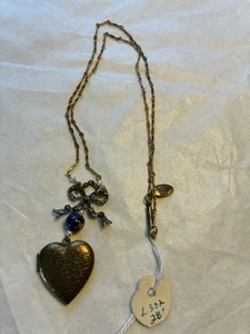 Pididdly Links Necklace Art Noveau Style Heart Locket Bow Pendant Necklace 17" - Picture 1 of 5