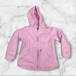 Carhartt Pink Fleece Lined Duck Jacket Canvas Chore Coat Little Girls Size 4T - Picture 1 of 7